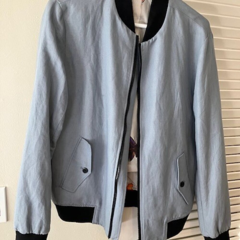 Feraud Bomber Jacket Linen Men's Size M-Blue-Excellent Condition